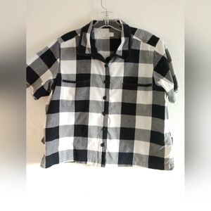 Cute Christopher & Banks Black White Buffalo Plaid Boxy Shirt Size Medium Petite